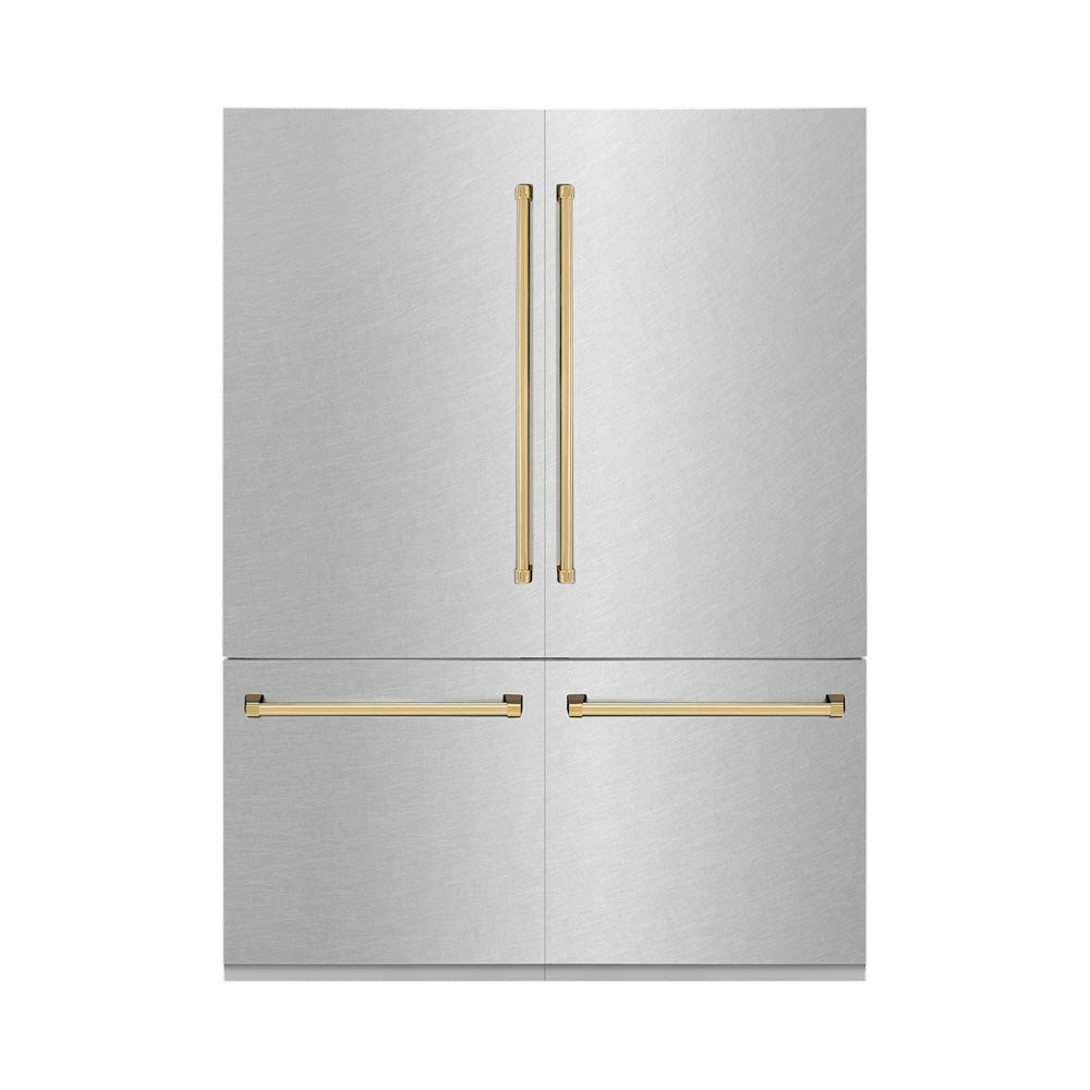 60"Autograph Edition 32.2 cu. ft. Built-in 4-Door French Door Refrigerator with Internal Water and Ice Dispenser in Fingerprint Resistant Stainless Steel with Polished Gold Accents - (RBIVZSN60G) -