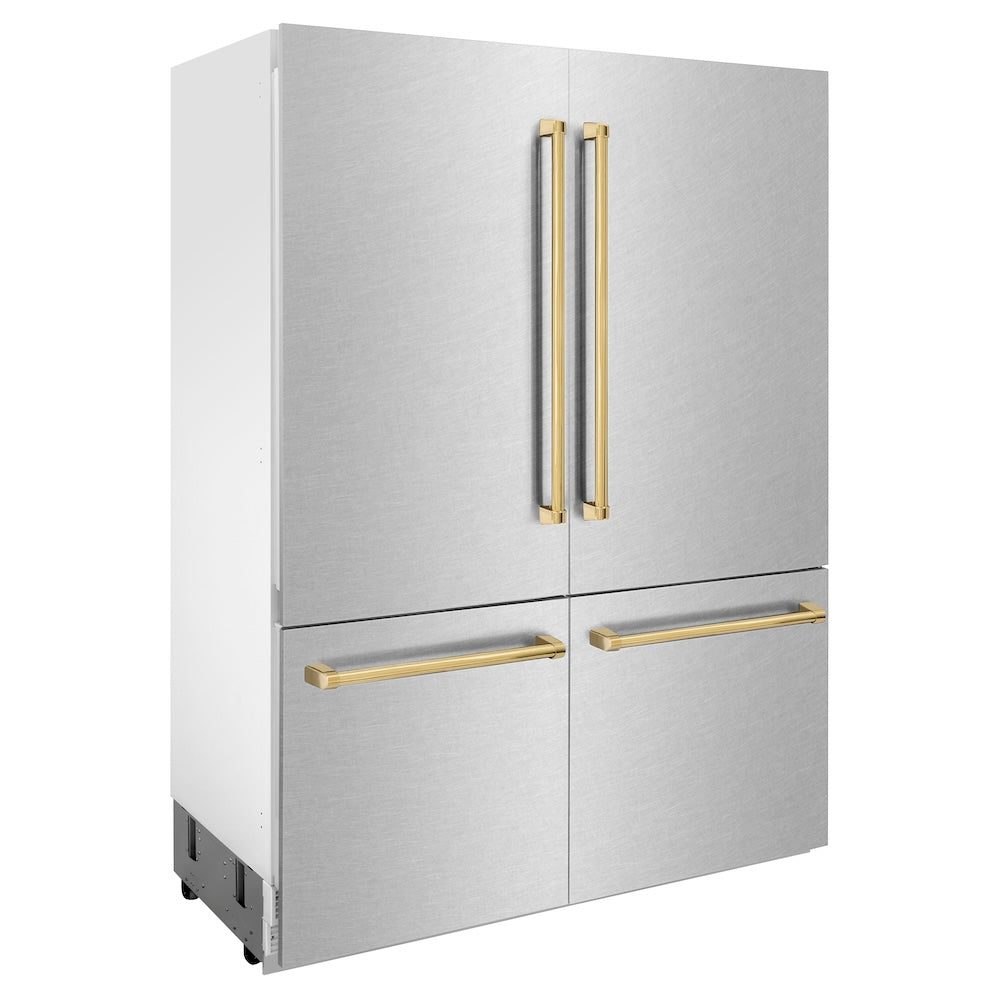60"Autograph Edition 32.2 cu. ft. Built-in 4-Door French Door Refrigerator with Internal Water and Ice Dispenser in Fingerprint Resistant Stainless Steel with Polished Gold Accents - (RBIVZSN60G) -