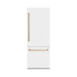 30”Autograph Edition 16.1 cu. ft. Built-in 2-Door Bottom Freezer Refrigerator with Internal Water and Ice Dispenser in White Matte with Champagne Bronze Accents - (RBIVZWM30CB) -