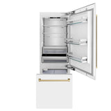 30”Autograph Edition 16.1 cu. ft. Built-in 2-Door Bottom Freezer Refrigerator with Internal Water and Ice Dispenser in White Matte with Champagne Bronze Accents - (RBIVZWM30CB) -