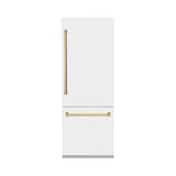 30”Autograph Edition 16.1 cu. ft. Built-in 2-Door Bottom Freezer Refrigerator with Internal Water and Ice Dispenser in White Matte with Polished Gold Accents - (RBIVZWM30G) -