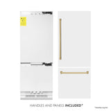 30”Autograph Edition 16.1 cu. ft. Built-in 2-Door Bottom Freezer Refrigerator with Internal Water and Ice Dispenser in White Matte with Polished Gold Accents - (RBIVZWM30G) -