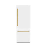 30”Autograph Edition 16.1 cu. ft. Built-in 2-Door Bottom Freezer Refrigerator with Internal Water and Ice Dispenser in White Matte with Polished Gold Accents - (RBIVZWM30G) -