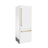 30”Autograph Edition 16.1 cu. ft. Built-in 2-Door Bottom Freezer Refrigerator with Internal Water and Ice Dispenser in White Matte with Polished Gold Accents - (RBIVZWM30G) -