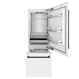 30”Autograph Edition 16.1 cu. ft. Built-in 2-Door Bottom Freezer Refrigerator with Internal Water and Ice Dispenser in White Matte with Matte Black Accents - (RBIVZWM30MB) -