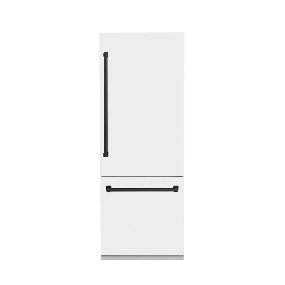 30”Autograph Edition 16.1 cu. ft. Built-in 2-Door Bottom Freezer Refrigerator with Internal Water and Ice Dispenser in White Matte with Matte Black Accents - (RBIVZWM30MB) -