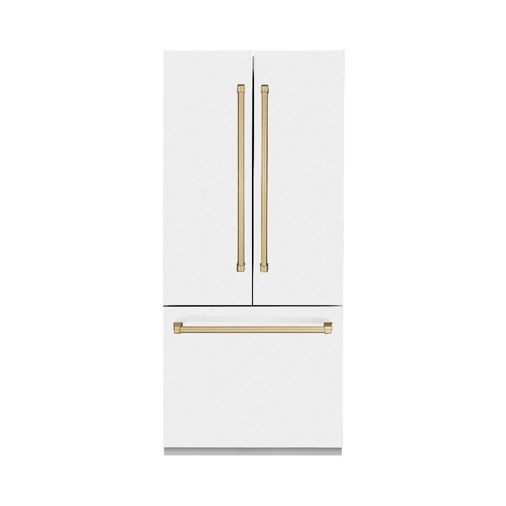 36”Autograph Edition 19.6 cu. ft. Built-in 3-Door French Door Refrigerator with Internal Water and Ice Dispenser in White Matte with Champagne Bronze Accents - (RBIVZWM36CB) -