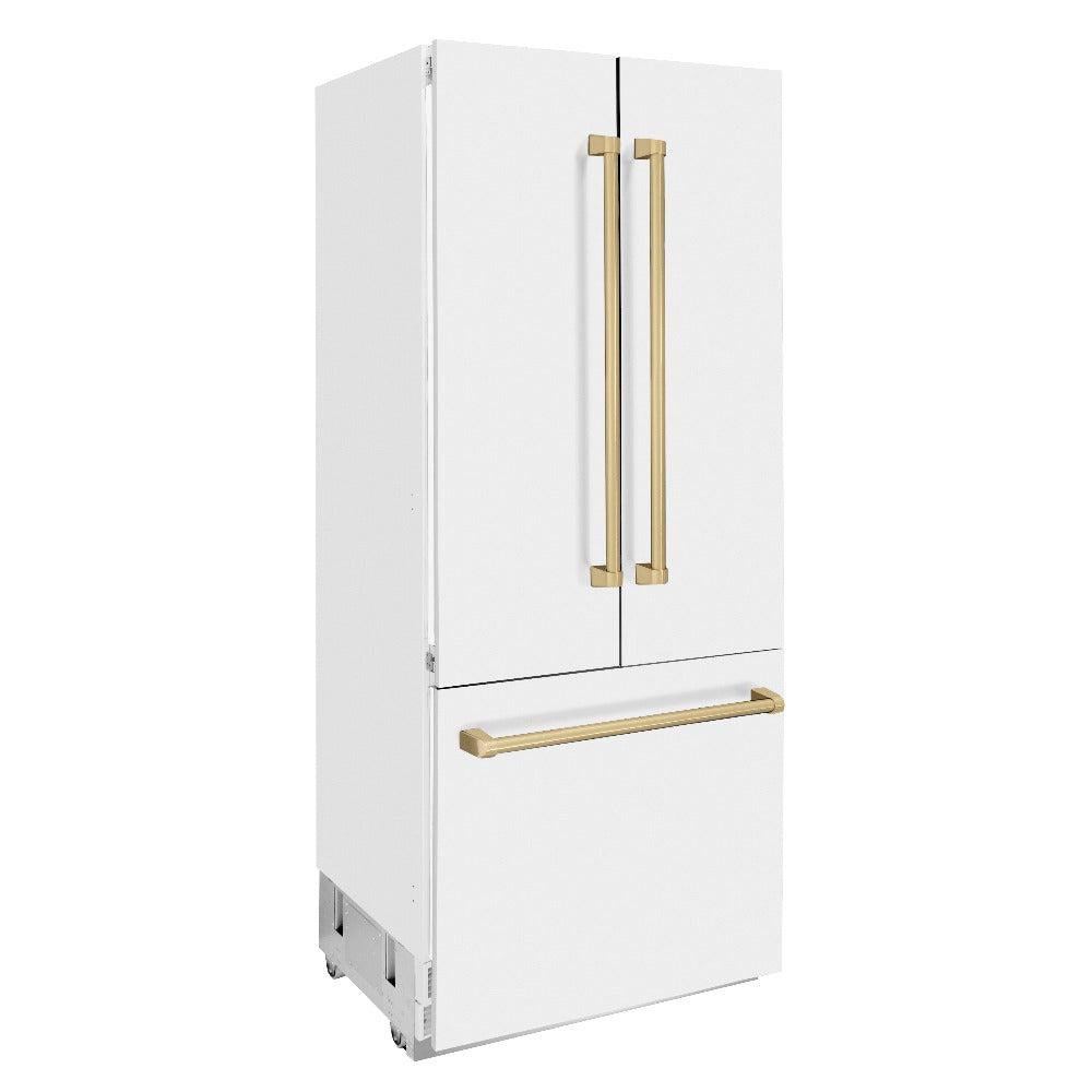36”Autograph Edition 19.6 cu. ft. Built-in 3-Door French Door Refrigerator with Internal Water and Ice Dispenser in White Matte with Champagne Bronze Accents - (RBIVZWM36CB) -