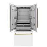 36”Autograph Edition 19.6 cu. ft. Built-in 3-Door French Door Refrigerator with Internal Water and Ice Dispenser in White Matte with Champagne Bronze Accents - (RBIVZWM36CB) -