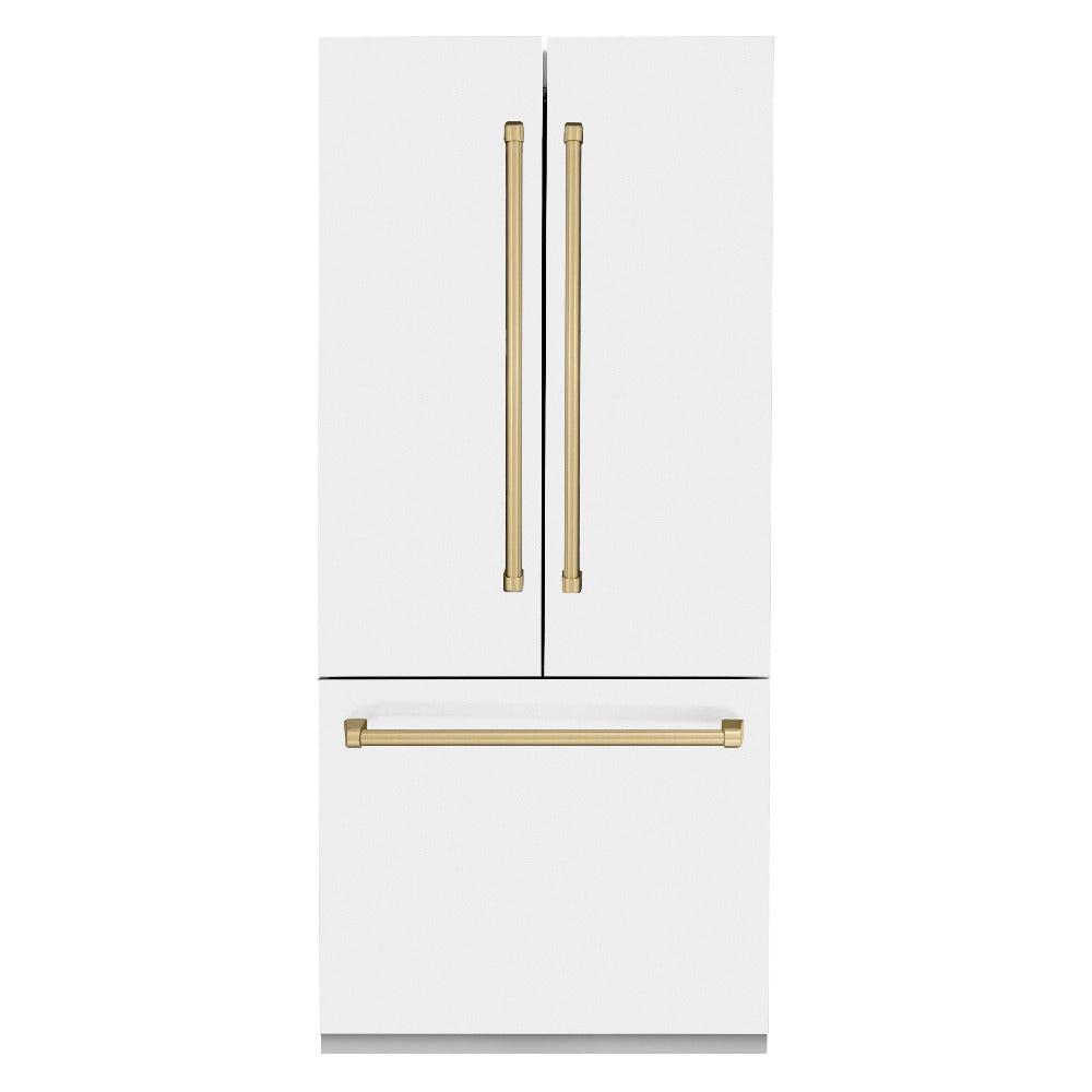 36”Autograph Edition 19.6 cu. ft. Built-in 3-Door French Door Refrigerator with Internal Water and Ice Dispenser in White Matte with Champagne Bronze Accents - (RBIVZWM36CB) -