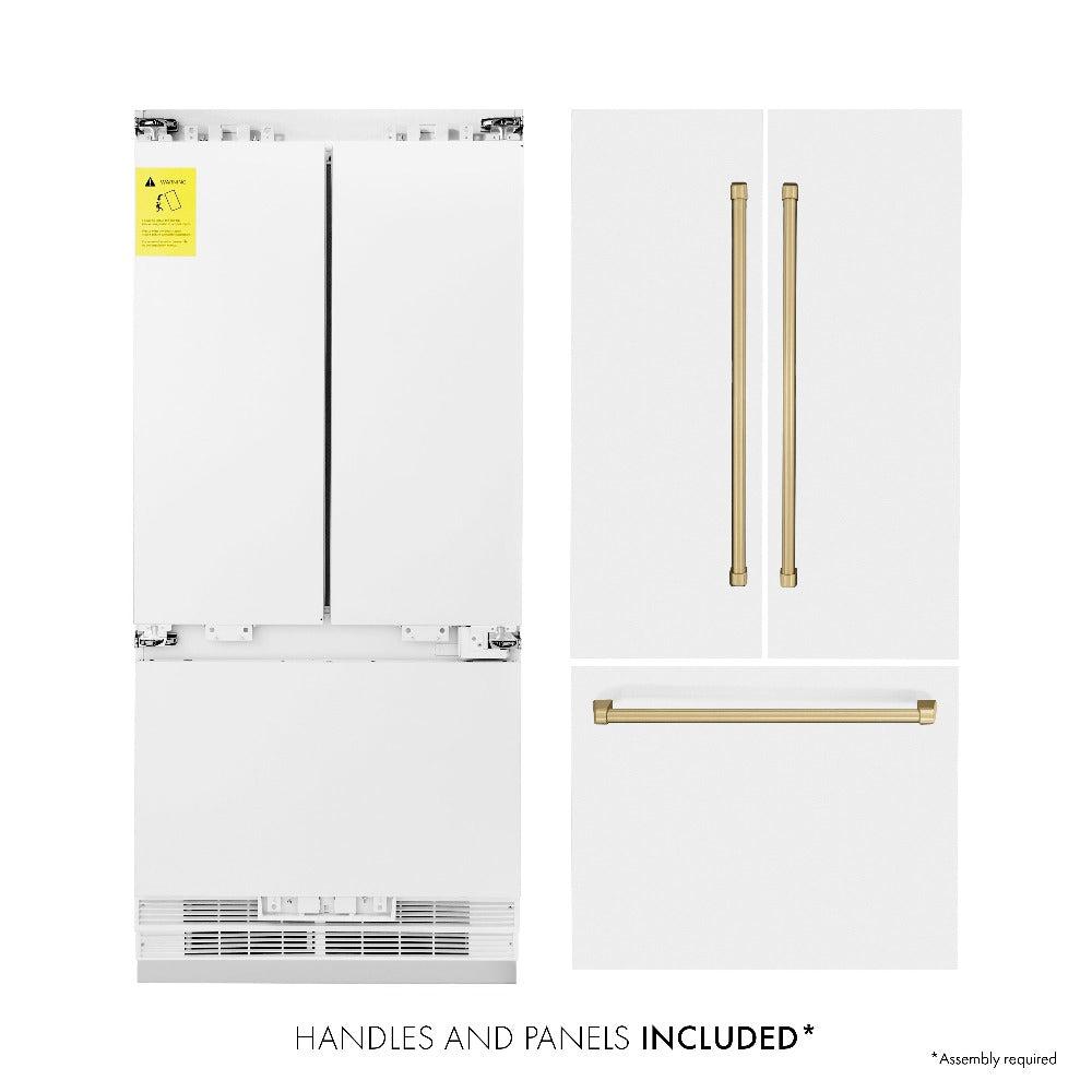 36”Autograph Edition 19.6 cu. ft. Built-in 3-Door French Door Refrigerator with Internal Water and Ice Dispenser in White Matte with Champagne Bronze Accents - (RBIVZWM36CB) -