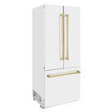 36”Autograph Edition 19.6 cu. ft. Built-in 3-Door French Door Refrigerator with Internal Water and Ice Dispenser in White Matte with Polished Gold Accents - (RBIVZWM36G) -