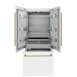 36”Autograph Edition 19.6 cu. ft. Built-in 3-Door French Door Refrigerator with Internal Water and Ice Dispenser in White Matte with Polished Gold Accents - (RBIVZWM36G) -