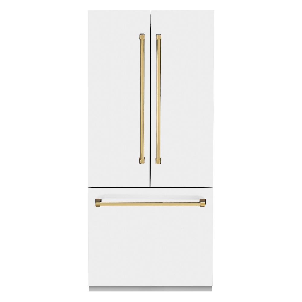 36”Autograph Edition 19.6 cu. ft. Built-in 3-Door French Door Refrigerator with Internal Water and Ice Dispenser in White Matte with Polished Gold Accents - (RBIVZWM36G) -