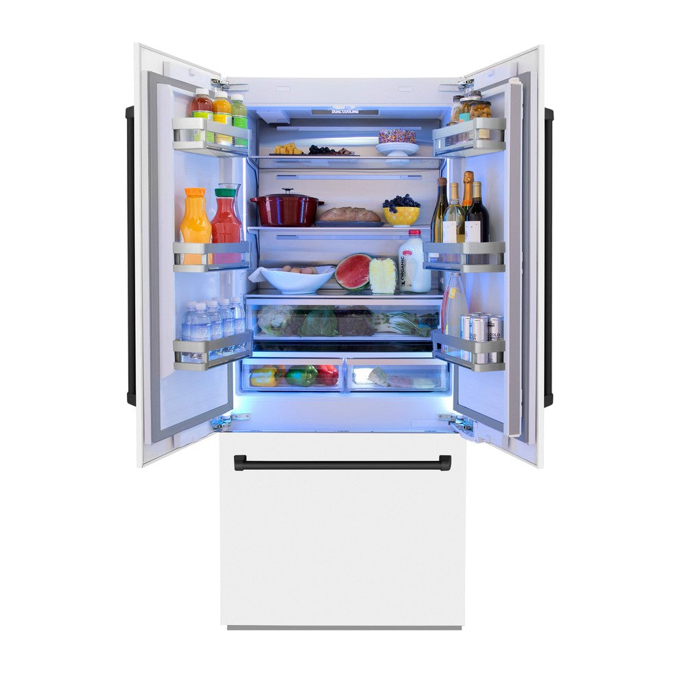 36”Autograph Edition 19.6 cu. ft. Built-in 3-Door French Door Refrigerator with Internal Water and Ice Dispenser in White Matte with Matte Black Accents - (RBIVZWM36MB) -