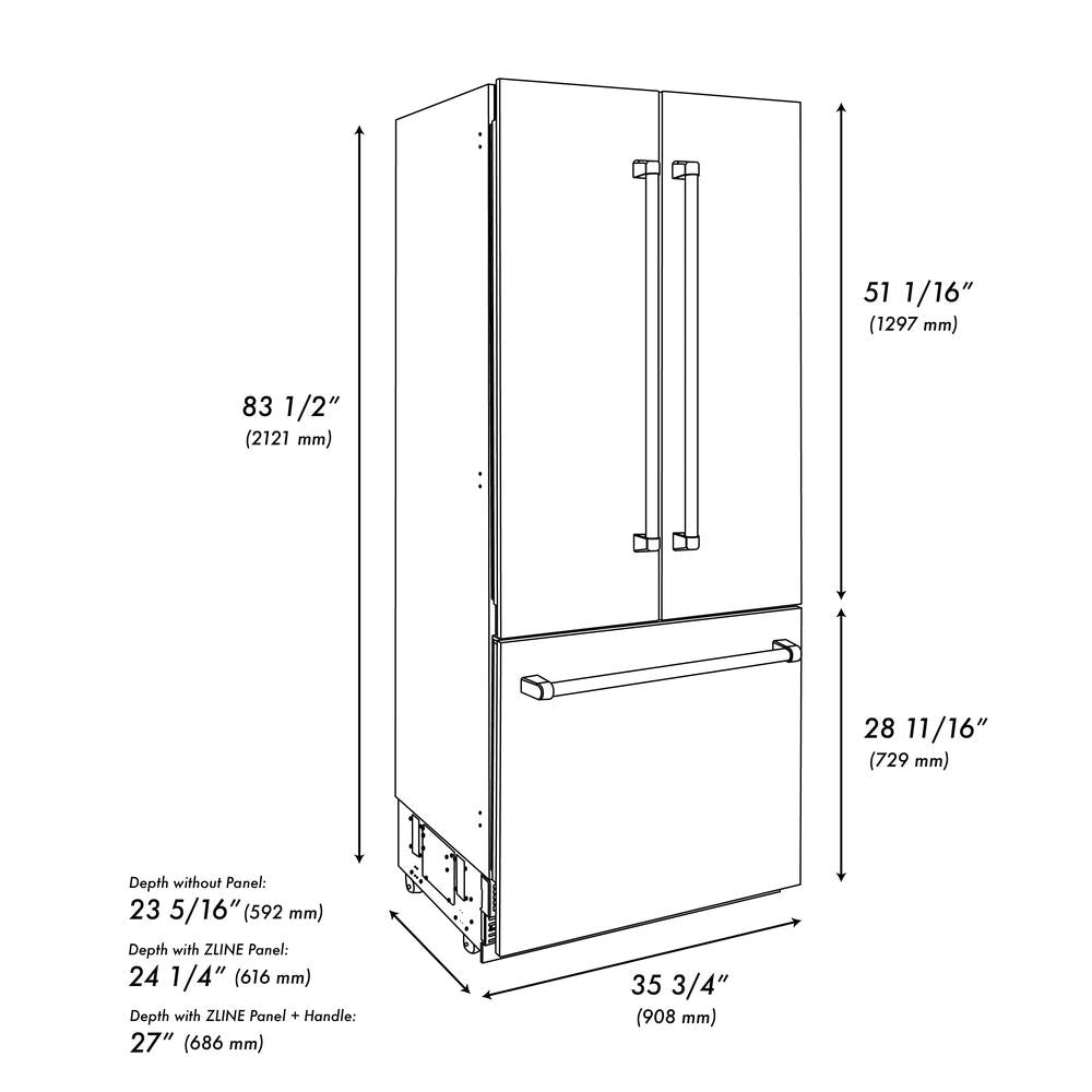 36”Autograph Edition 19.6 cu. ft. Built-in 3-Door French Door Refrigerator with Internal Water and Ice Dispenser in White Matte with Matte Black Accents - (RBIVZWM36MB) -