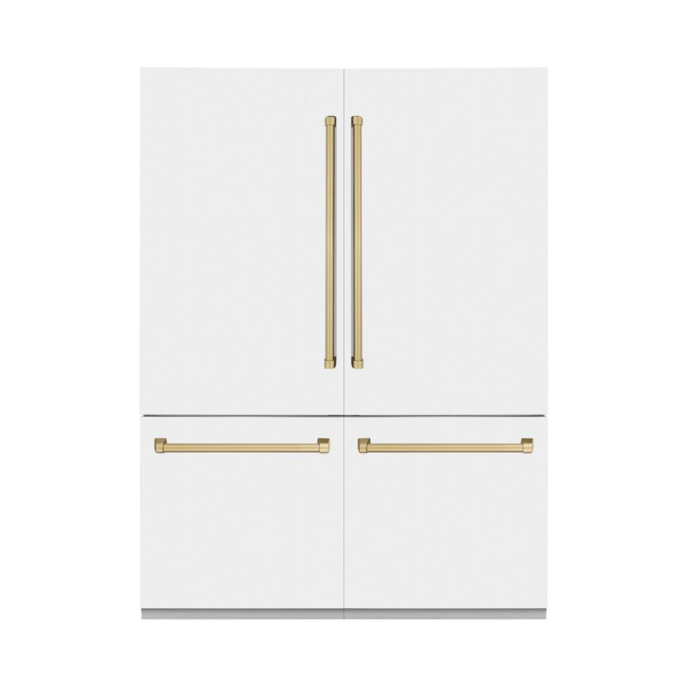 60"Autograph Edition 32.2 cu. ft. Built-in 4-Door French Door Refrigerator with Internal Water and Ice Dispenser in White Matte with Champagne Bronze Accents - (RBIVZWM60CB) -