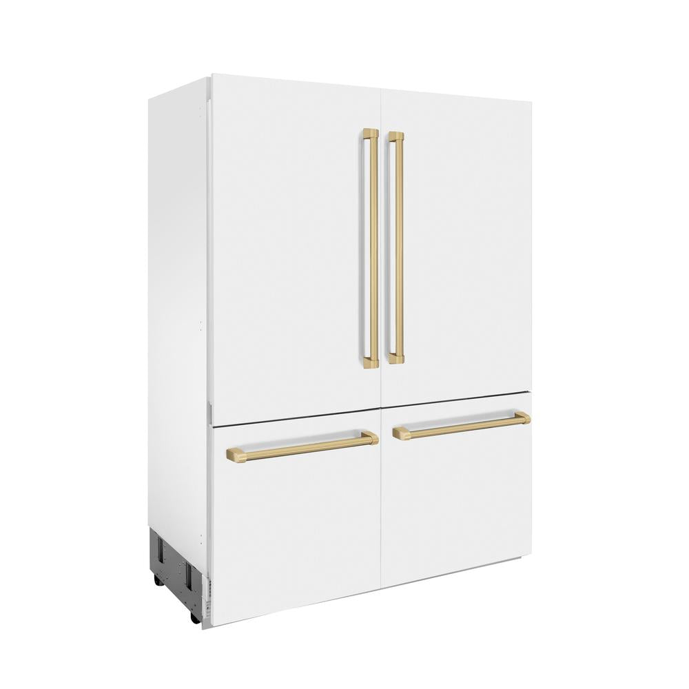 60"Autograph Edition 32.2 cu. ft. Built-in 4-Door French Door Refrigerator with Internal Water and Ice Dispenser in White Matte with Champagne Bronze Accents - (RBIVZWM60CB) -