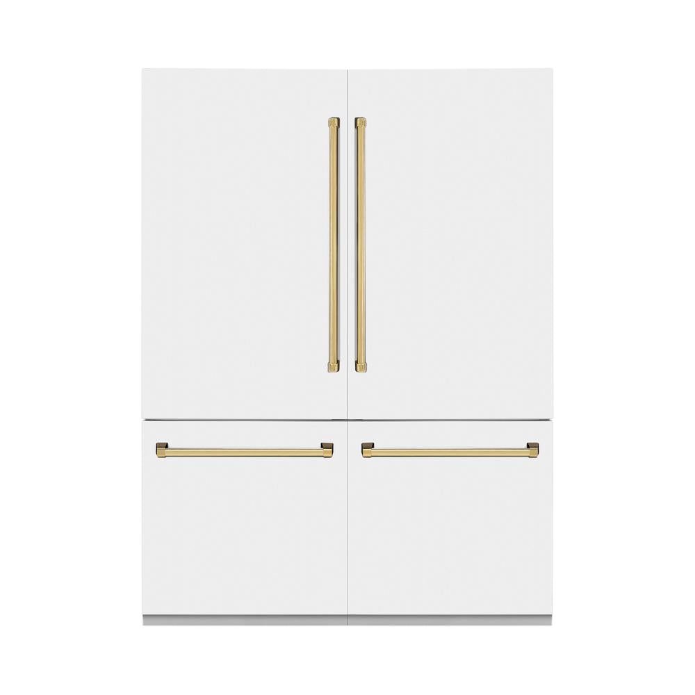 60"Autograph Edition 32.2 cu. ft. Built-in 4-Door French Door Refrigerator with Internal Water and Ice Dispenser in White Matte with Polished Gold Accents - (RBIVZWM60G) -