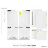 60"Autograph Edition 32.2 cu. ft. Built-in 4-Door French Door Refrigerator with Internal Water and Ice Dispenser in White Matte with Polished Gold Accents - (RBIVZWM60G) -