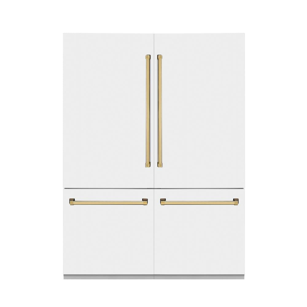 60"Autograph Edition 32.2 cu. ft. Built-in 4-Door French Door Refrigerator with Internal Water and Ice Dispenser in White Matte with Polished Gold Accents - (RBIVZWM60G) -