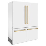 60"Autograph Edition 32.2 cu. ft. Built-in 4-Door French Door Refrigerator with Internal Water and Ice Dispenser in White Matte with Polished Gold Accents - (RBIVZWM60G) -