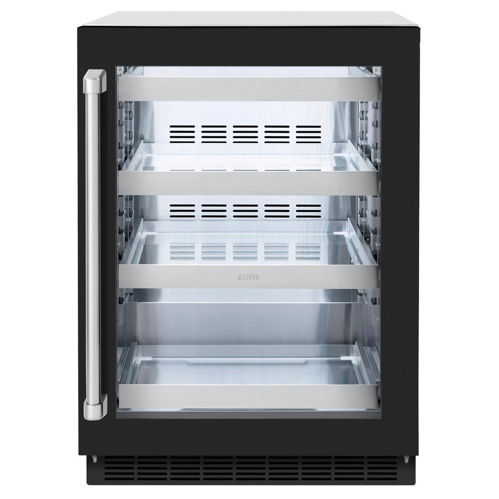 ZLINE 24 in. Touchstone 151 Can Beverage Fridge With Black Matte Glass Door (RBSO-BLM-24) - (RBSOBLM24) -