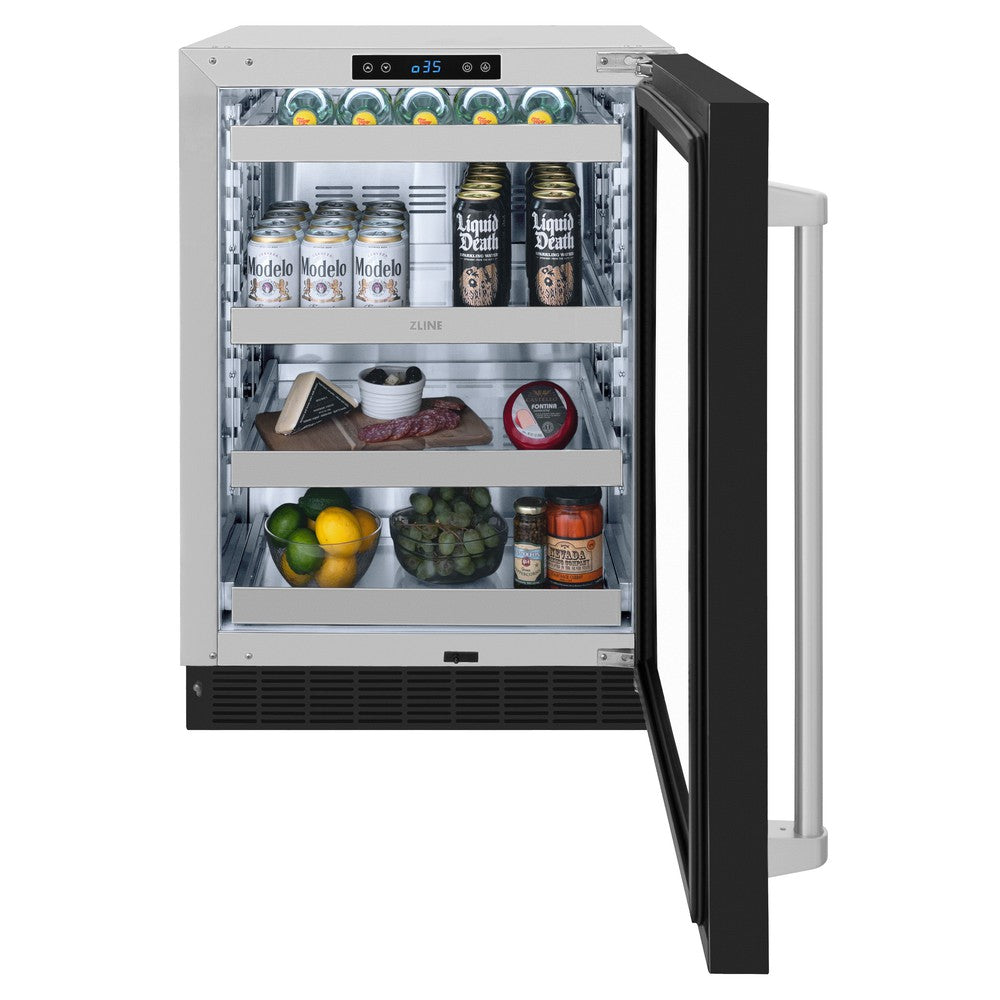 ZLINE 24 in. Touchstone 151 Can Beverage Fridge With Black Matte Glass Door (RBSO-BLM-24) - (RBSOBLM24) -