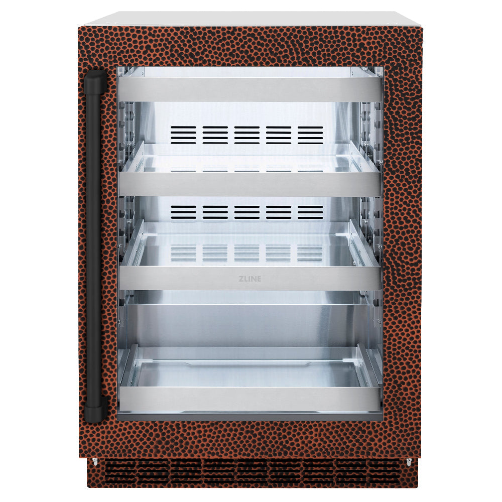 ZLINE 24 in. Touchstone 151 Can Beverage Fridge With Hand Hammered Copper Glass Door (RBSO-HH-24) - (RBSOHH24) -