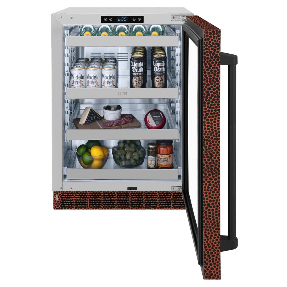 ZLINE 24 in. Touchstone 151 Can Beverage Fridge With Hand Hammered Copper Glass Door (RBSO-HH-24) - (RBSOHH24) -