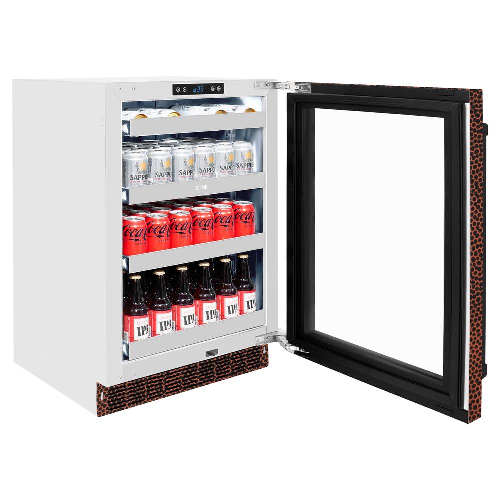 ZLINE 24 in. Touchstone 151 Can Beverage Fridge With Hand Hammered Copper Glass Door (RBSO-HH-24) - (RBSOHH24) -