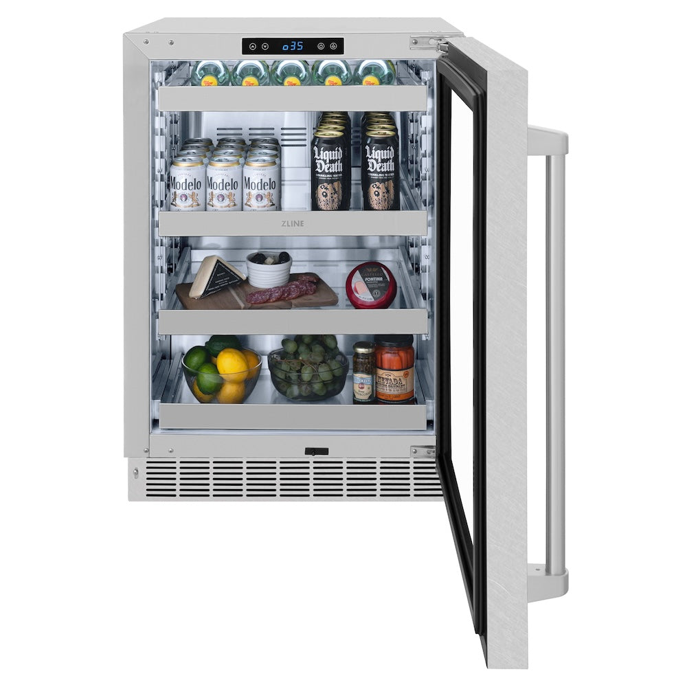 ZLINE 24 in. Touchstone 151 Can Beverage Fridge With DuraSnow® Stainless Steel Glass Door (RBSO-SN-24) - (RBSOSN24) -