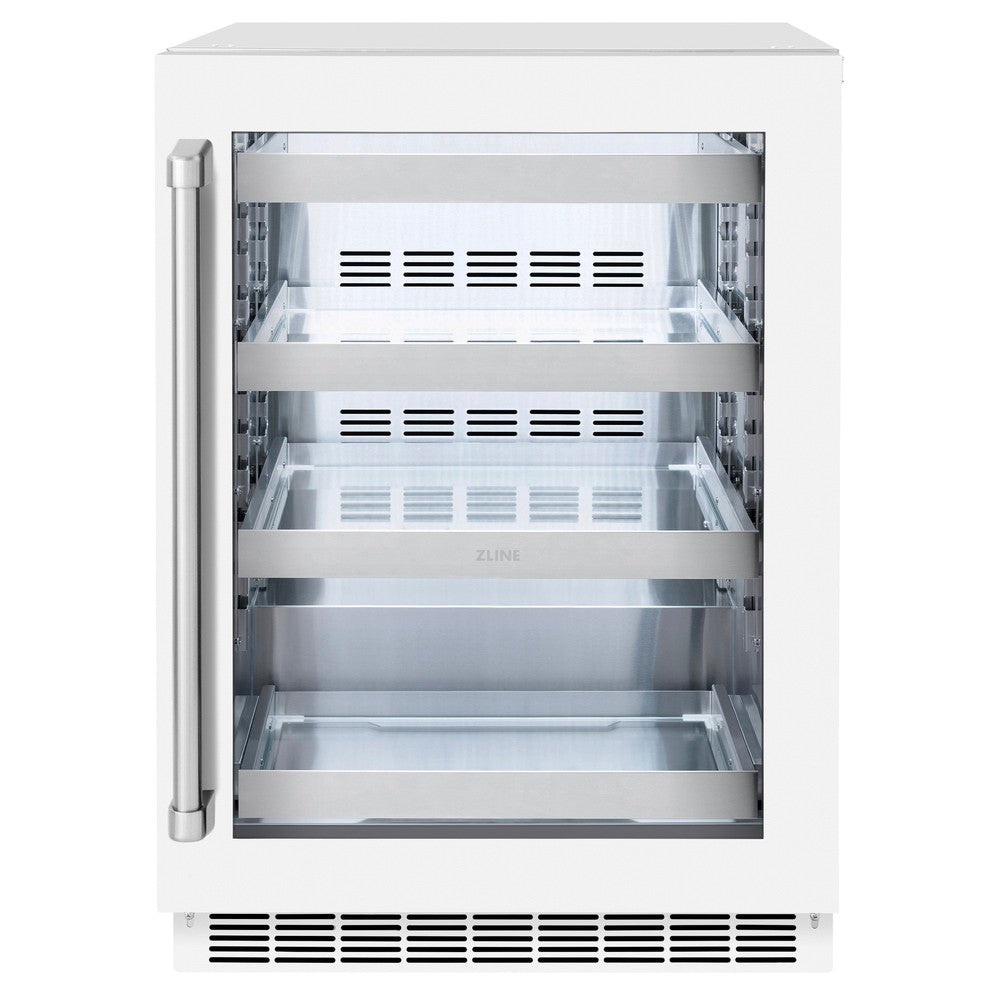 ZLINE 24 in. Touchstone 151 Can Beverage Fridge With White Matte Glass Door (RBSO-WM-24) - (RBSOWM24) -