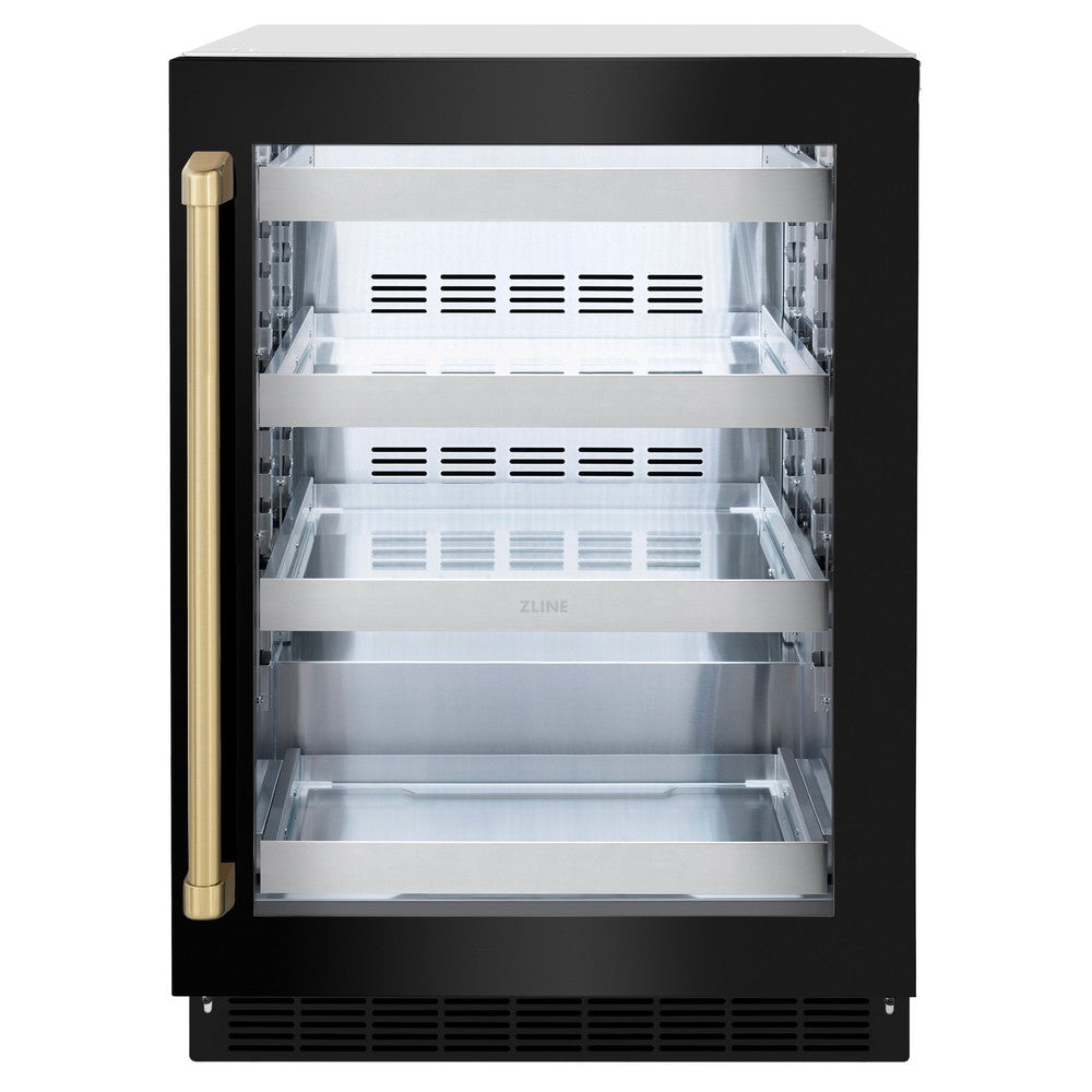 ZLINE Autograph Edition 24 in. Touchstone 151 Can Beverage Fridge With Black Stainless Steel Glass Door And Champagne Bronze Handle (RBSOZ-BS-24-CB) - (RBSOZBS24CB) -