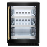 ZLINE Autograph Edition 24 in. Touchstone 151 Can Beverage Fridge With Black Stainless Steel Glass Door And Polished Gold Handle (RBSOZ-BS-24-G) - (RBSOZBS24G) -