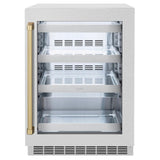 ZLINE Autograph Edition 24 in. Touchstone 151 Can Beverage Fridge With DuraSnow® Stainless Steel Glass Door And Champagne Bronze Handle (RBSOZ-SN-24-CB) - (RBSOZSN24CB) -