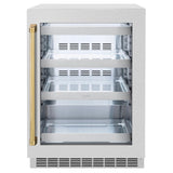 ZLINE Autograph Edition 24 in. Touchstone 151 Can Beverage Fridge With DuraSnow® Stainless Steel Glass Door And Polished Gold Handle (RBSOZ-SN-24-G) - (RBSOZSN24G) -
