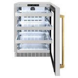 ZLINE Autograph Edition 24 in. Touchstone 151 Can Beverage Fridge With DuraSnow® Stainless Steel Glass Door And Polished Gold Handle (RBSOZ-SN-24-G) - (RBSOZSN24G) -