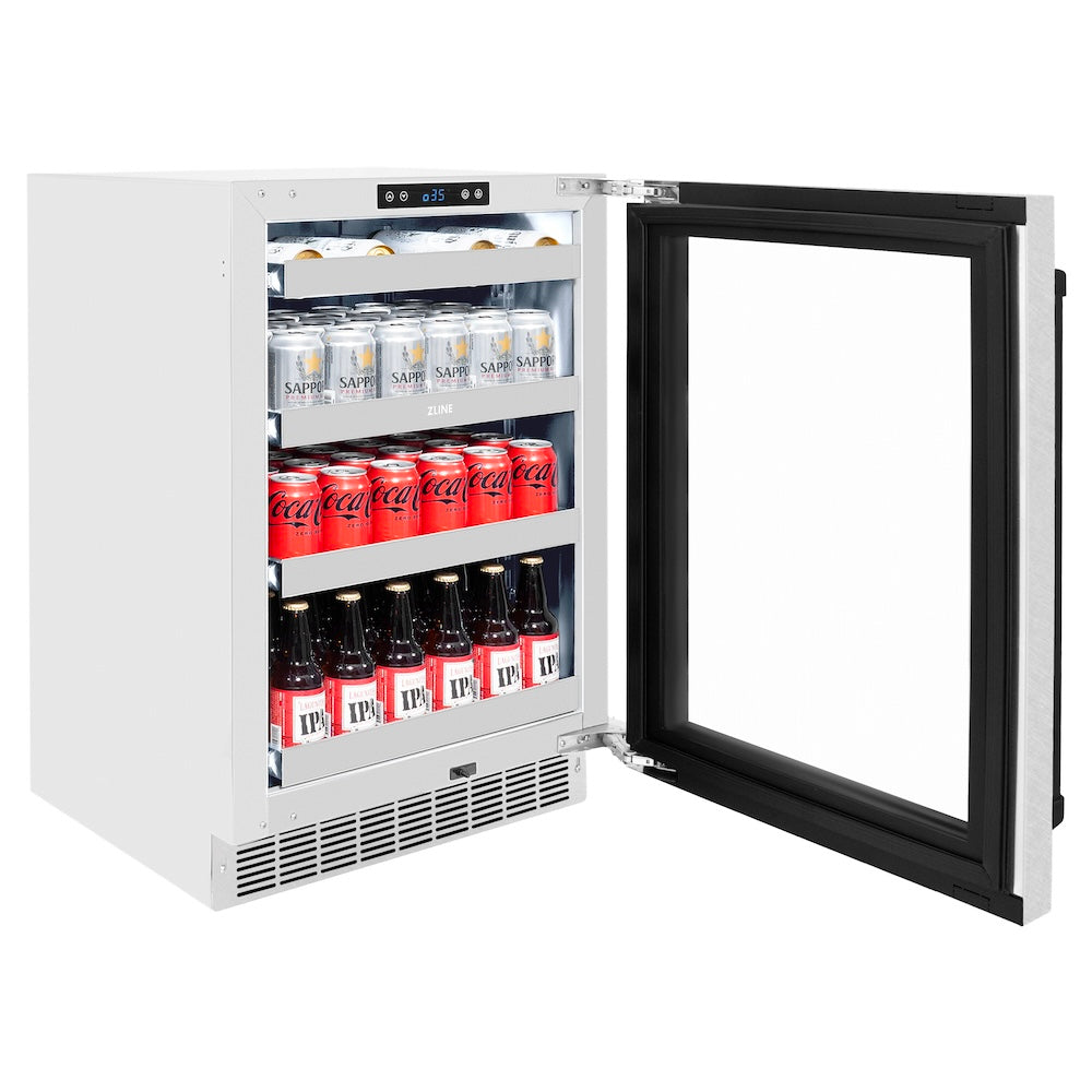 ZLINE Autograph Edition 24 in. Touchstone 151 Can Beverage Fridge With DuraSnow® Stainless Steel Glass Door And Matte Black Handle (RBSOZ-SN-24-MB) - (RBSOZSN24MB) -