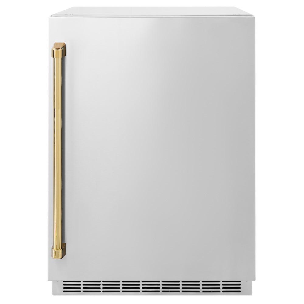 AutographEdition 24 in. Touchstone 151 Can Beverage Fridge With Solid Stainless Steel Door And Polished Gold Handle - (RBSOZST24G) -