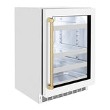 ZLINE Autograph Edition 24 in. Touchstone 151 Can Beverage Fridge With White Matte Glass Door And Champagne Bronze Handle (RBSOZ-WM-24-CB) - (RBSOZWM24CB) -