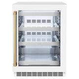 ZLINE Autograph Edition 24 in. Touchstone 151 Can Beverage Fridge With White Matte Glass Door And Polished Gold Handle (RBSOZ-WM-24-G) - (RBSOZWM24G) -