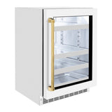 ZLINE Autograph Edition 24 in. Touchstone 151 Can Beverage Fridge With White Matte Glass Door And Polished Gold Handle (RBSOZ-WM-24-G) - (RBSOZWM24G) -