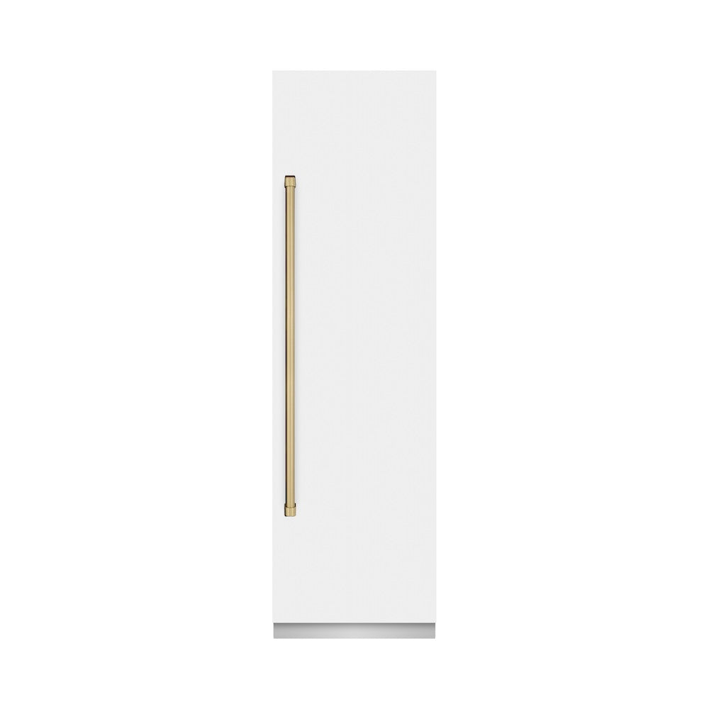 ZLINE Autograph Edition 24 in. 12.5 cu. ft. Column Refrigerator in White Matte with Graphite Gray Interior and Champagne Bronze Accents (RCRVZ-WM-24-CB) - (RCRVZWM24CB) -
