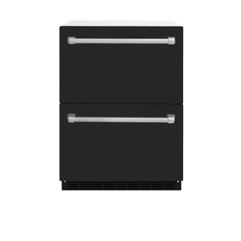 ZLINE 24 in. Touchstone 168 Can Outdoor-Rated Dual Refrigerator Drawer with Black Matte Doors (RDSO-BLM-24) - (RDSOBLM24) -