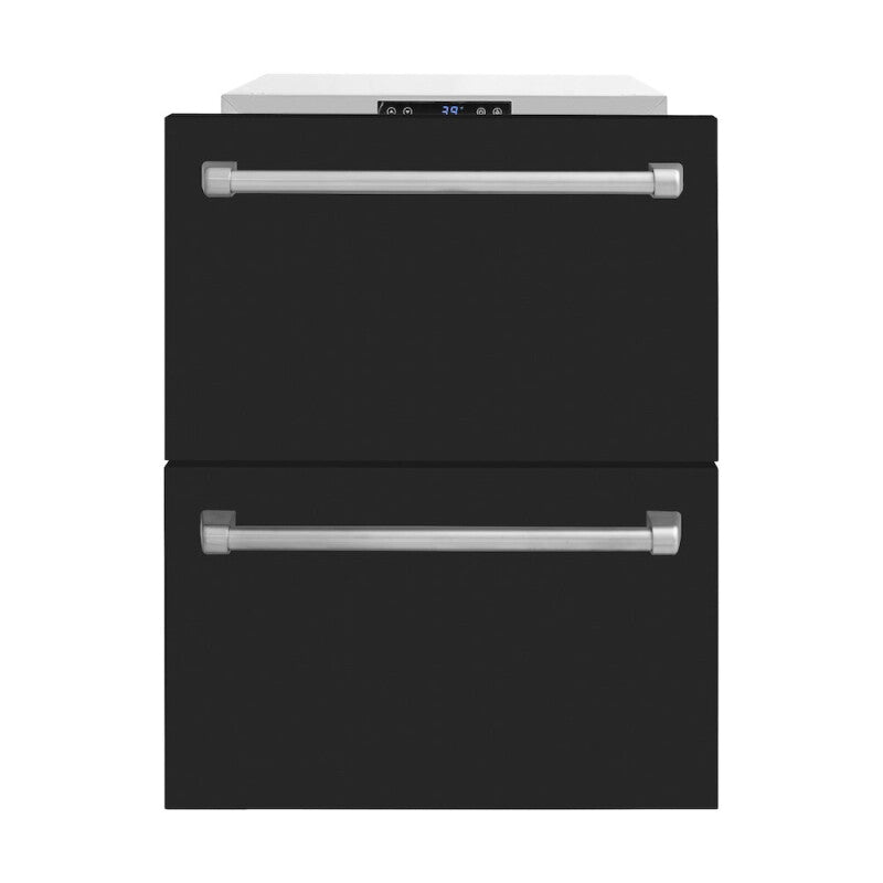 ZLINE 24 in. Touchstone 168 Can Outdoor-Rated Dual Refrigerator Drawer with Black Matte Doors (RDSO-BLM-24) - (RDSOBLM24) -