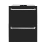 ZLINE 24 in. Touchstone 168 Can Outdoor-Rated Dual Refrigerator Drawer with Black Matte Doors (RDSO-BLM-24) - (RDSOBLM24) -
