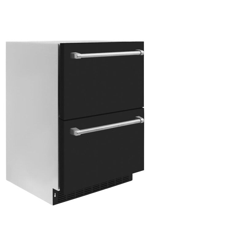 ZLINE 24 in. Touchstone 168 Can Outdoor-Rated Dual Refrigerator Drawer with Black Matte Doors (RDSO-BLM-24) - (RDSOBLM24) -