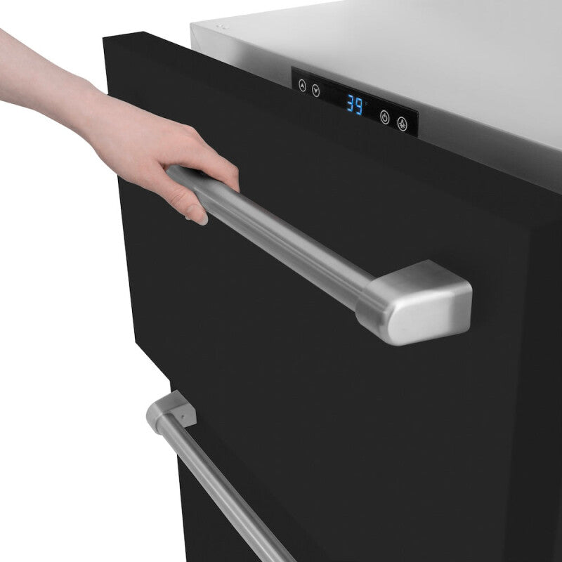 ZLINE 24 in. Touchstone 168 Can Outdoor-Rated Dual Refrigerator Drawer with Black Matte Doors (RDSO-BLM-24) - (RDSOBLM24) -