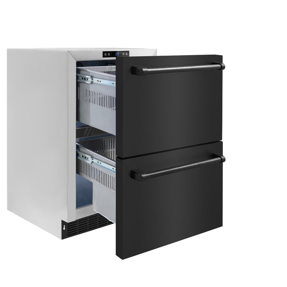 ZLINE 24 in. Touchstone 168 Can Outdoor-Rated Dual Refrigerator Drawer with Black Stainless Steel Doors (RDSO-BS-24) - (RDSOBS24) -